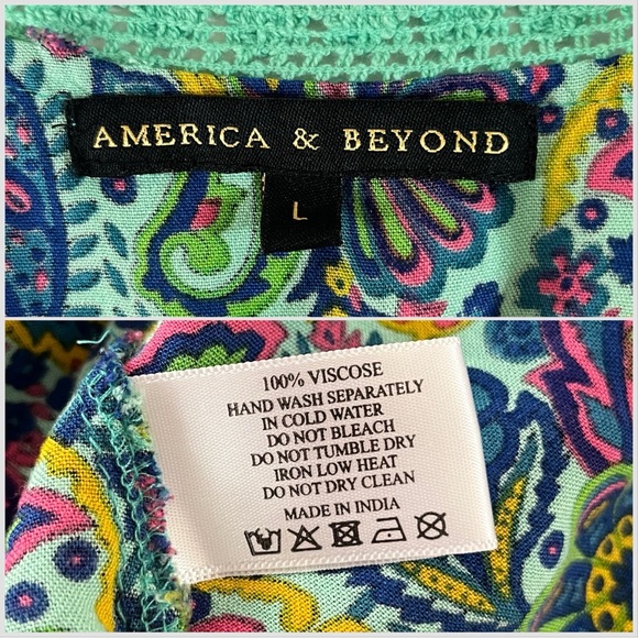 America & Beyond Bohemian Empire Waist Paisley Pom Pom Swim Cover Up Large - Picture 10 of 10